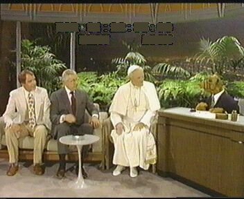 ALF in the Tonight Show, with the replacement host for ALF, co-host Ed and
 pope John Paul II. (from left to right).