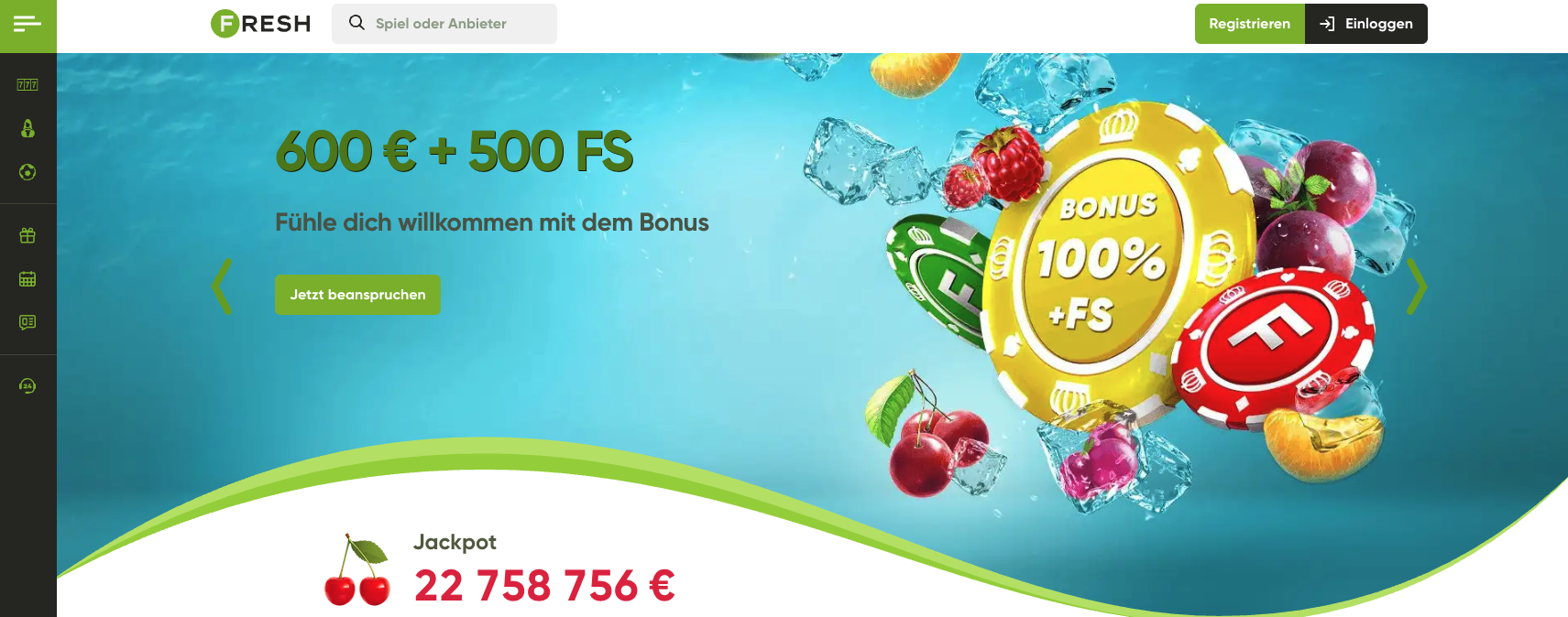 Fresh Casino Front Page