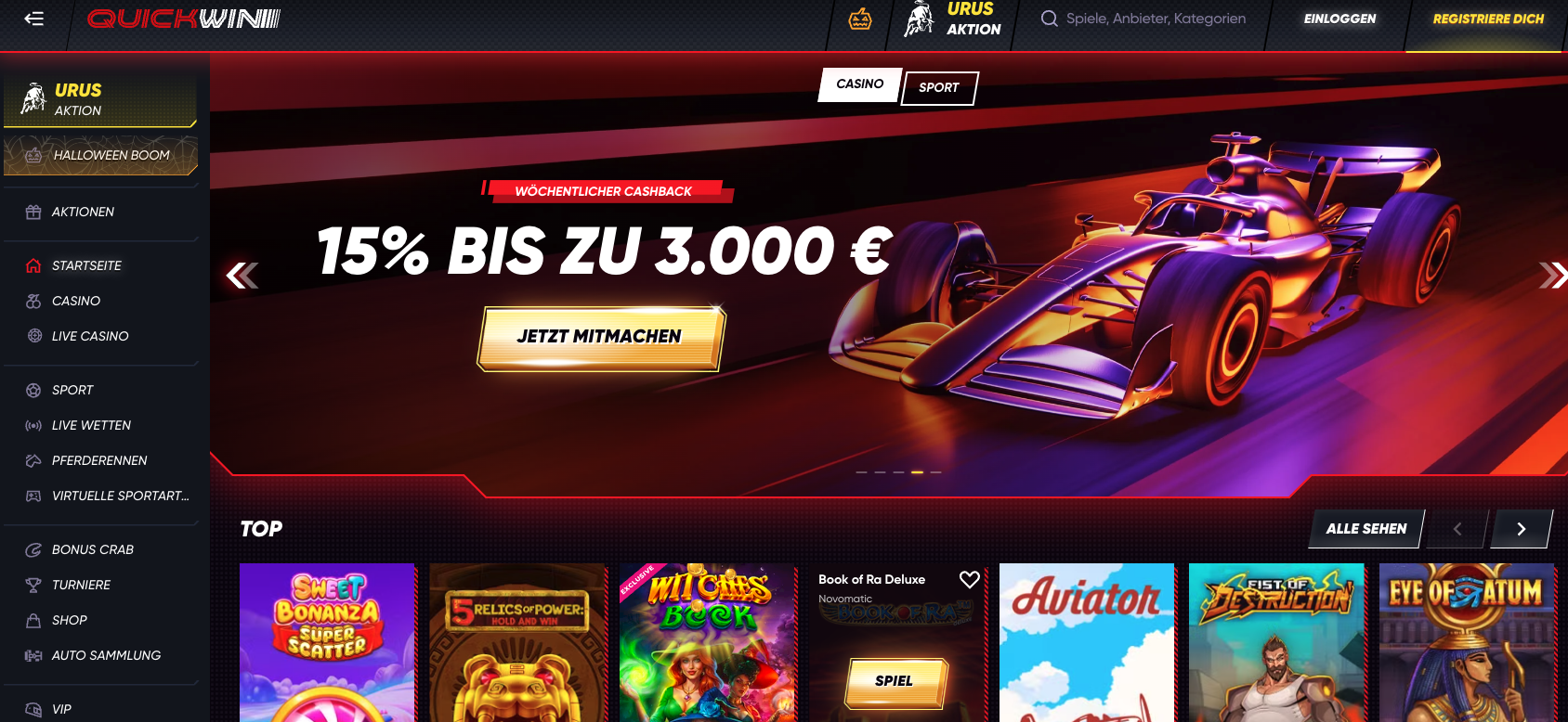 Quickwin Casino Front Page