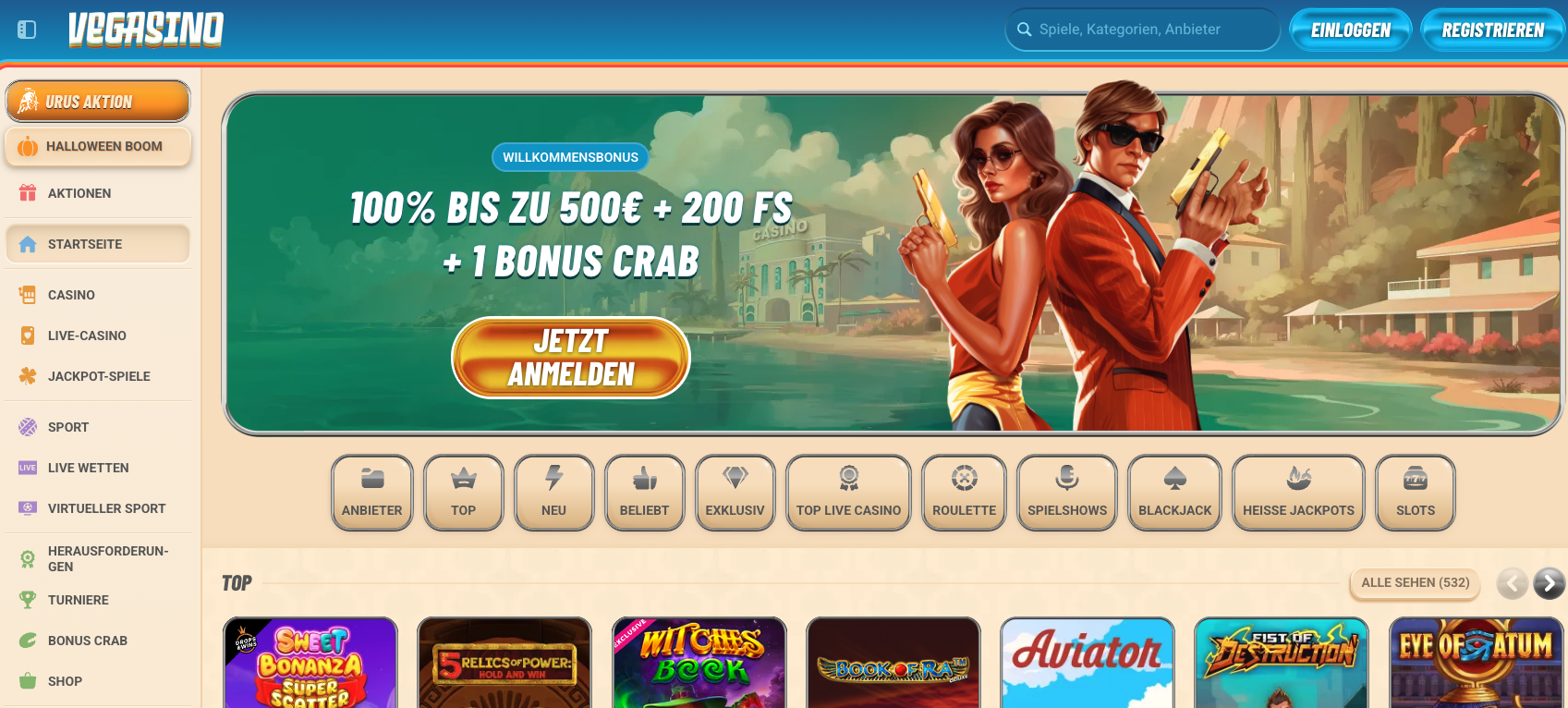 Vegas Casino Front Page